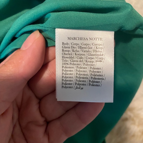 Marchesa Notte Strapless Coquette Embroidered Duchesse Satin Gown Emerald Size 8 - Picture 13 of 15